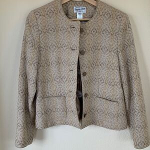 Pendleton Wool Blazer Vintage‎ Tan Virgin Cropped Collarless Jacket women’s Sz 8